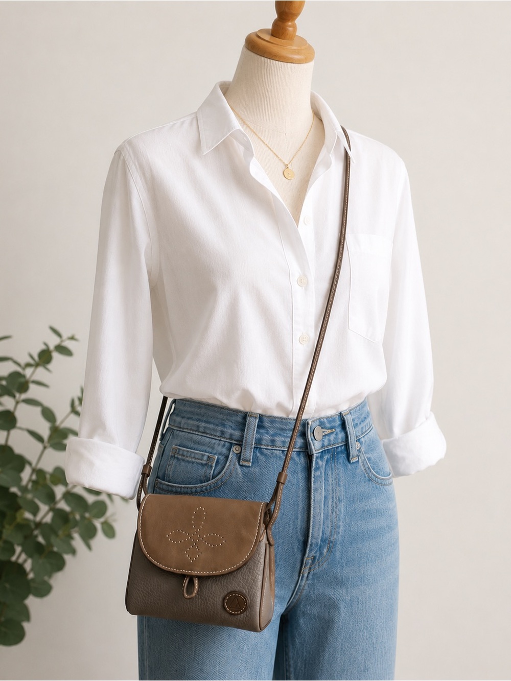 Vintage Liz Claiborne Leather Crossbody Bag Brown Taupe 90s Mini Purse - Picture 2 of 8